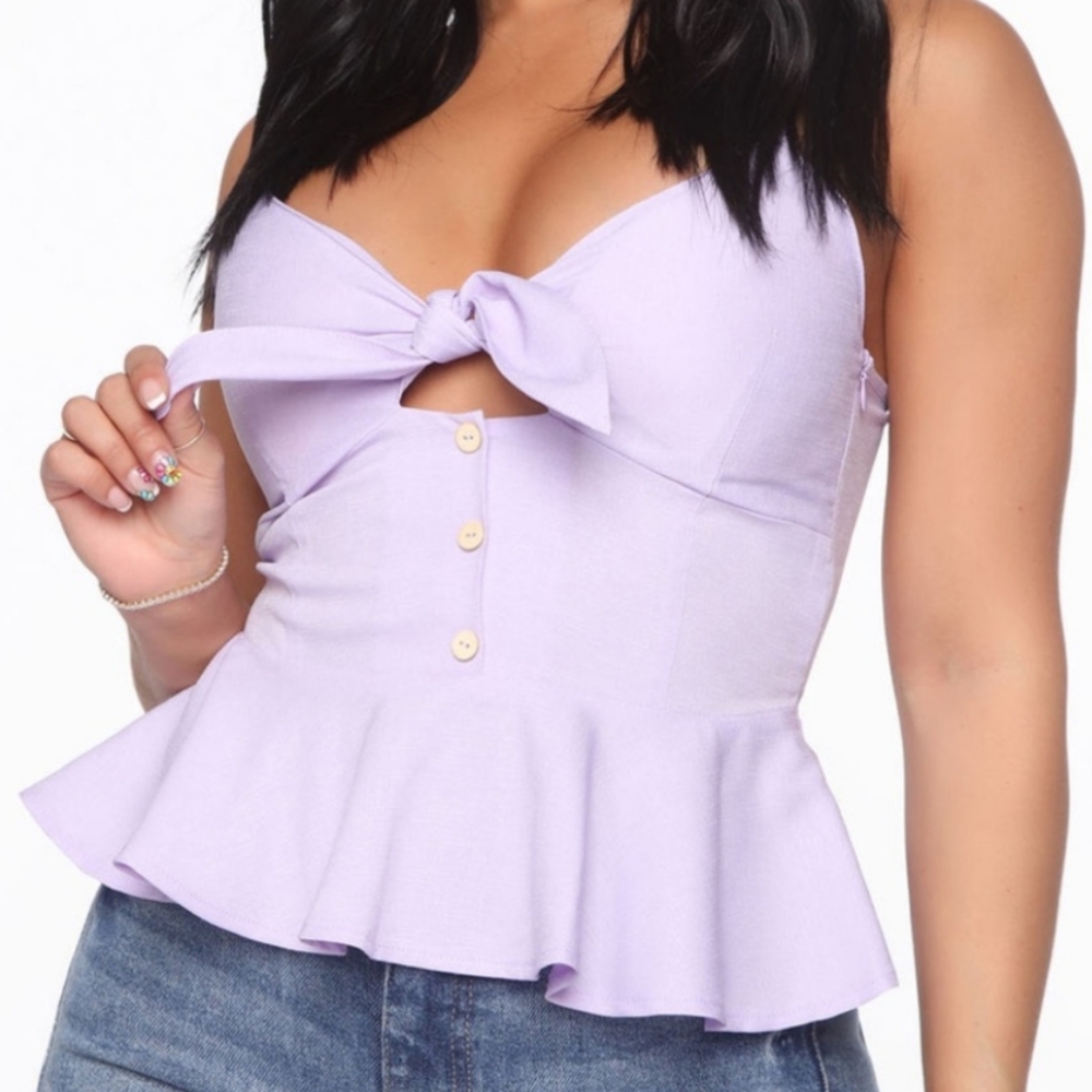 Fashion Nova Lavender Peplum Tie-Front Top "Girl Next Door" L XL NWT